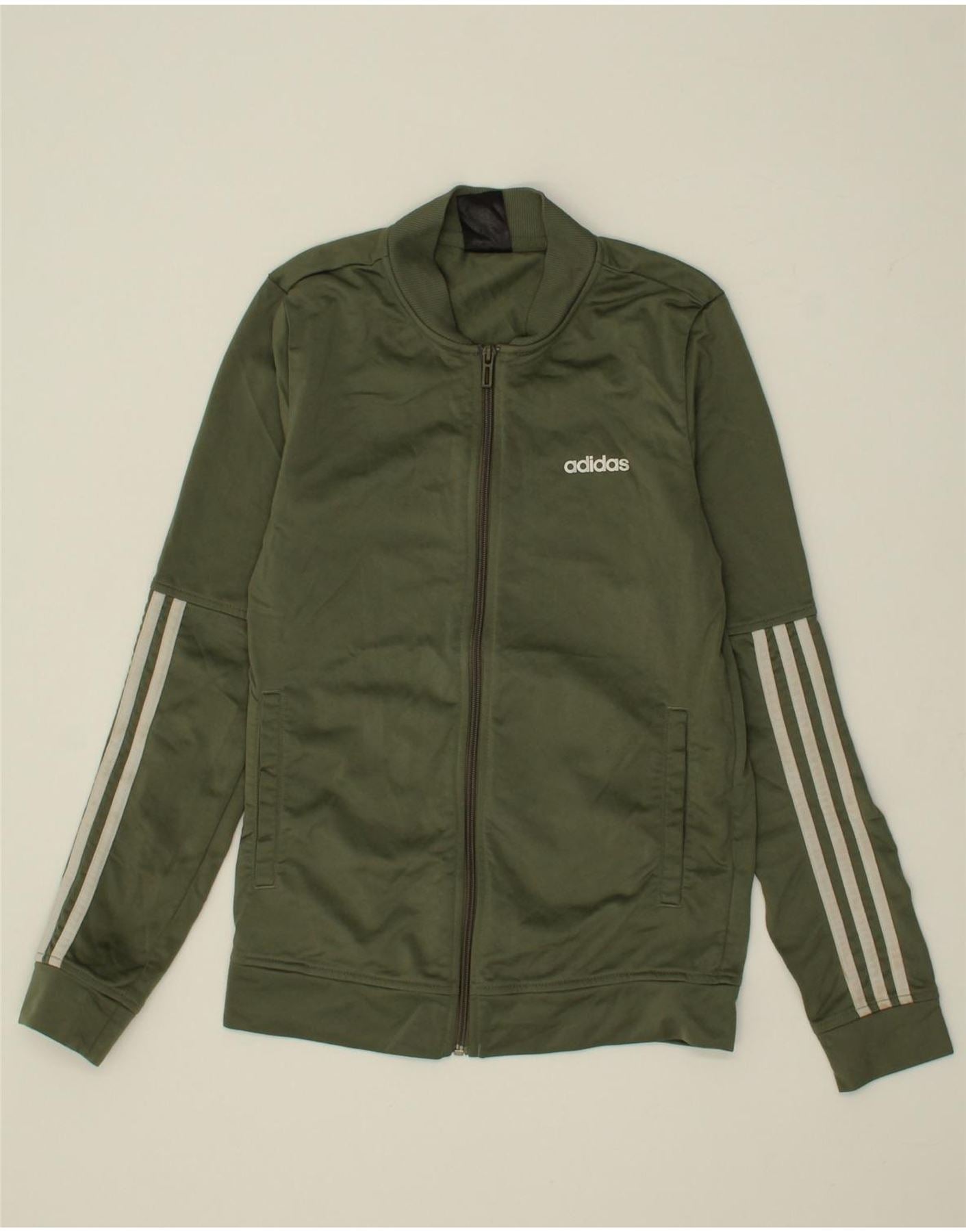 ADIDAS Damen Trainingsanzug Jacke UK 8 10 Small Khaki Polyester Vintage Second Hand Kleidung Online Messina Hembry