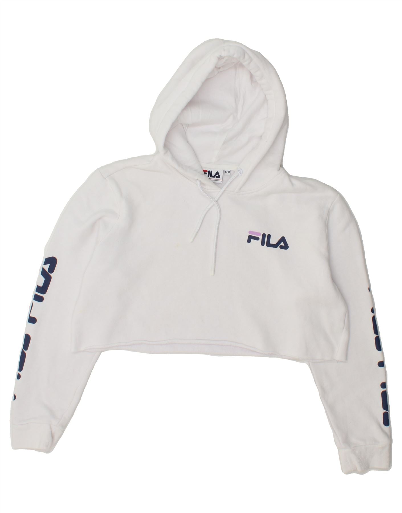 FILA Womens Oversized Graphic Crop Hoodie Jumper UK 10 Small White