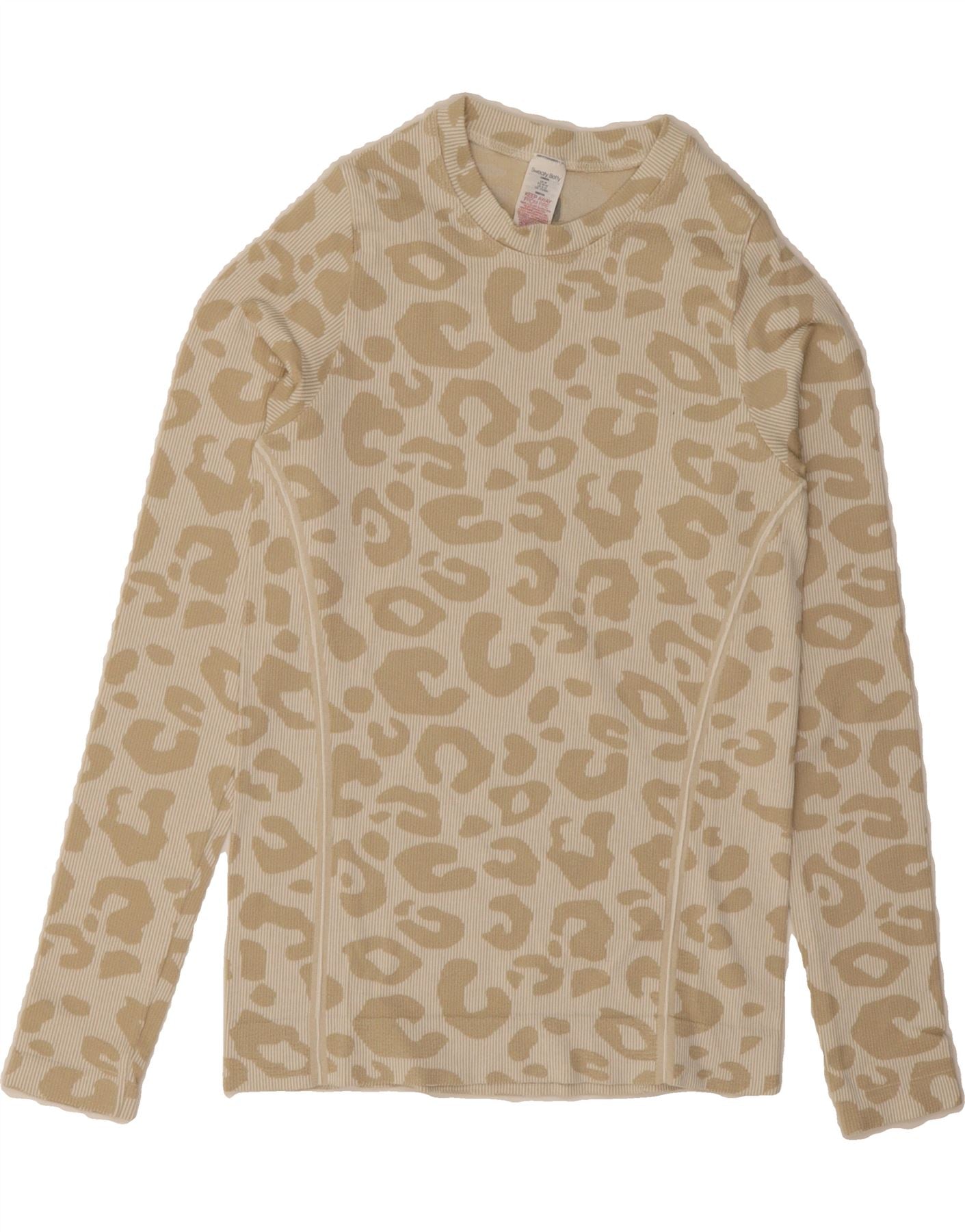 SWEATY BETTY Womens Top Long Sleeve UK 12 Medium Beige Animal Print Modal Vintage Sweaty Betty and Second-Hand Sweaty Betty from Messina Hembry 