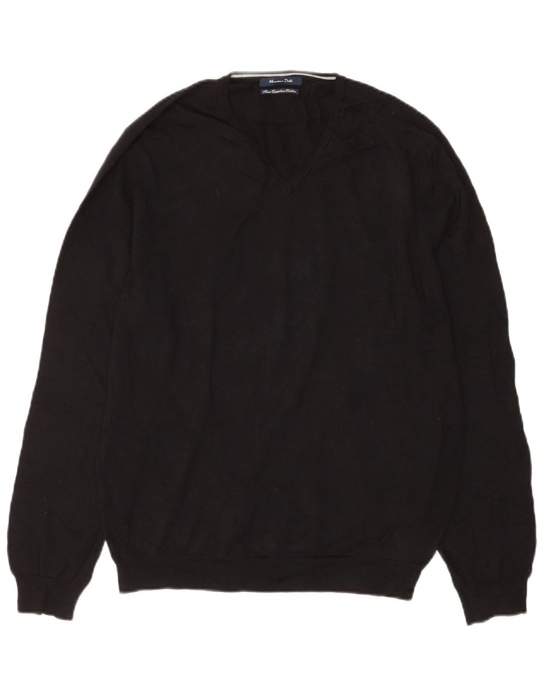 Massimo Dutti Mens V-Neck Jumper Sweater Medium Black Cotton