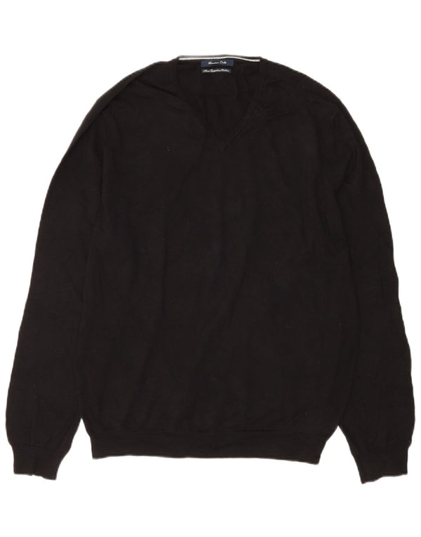 Massimo Dutti Mens V-Neck Jumper Sweater Medium Black Cotton