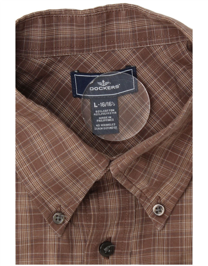 DOCKERS Mens Shirt Size 16 1/2 Large Brown Check Cotton