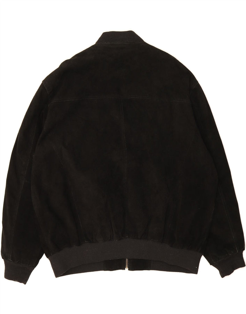 VINTAGE Mens Suede Bomber Jacket UK 42 XL Black Leather Vintage Vintage and Second-Hand Vintage from Messina Hembry 