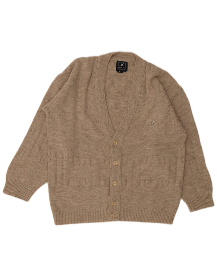North Pole Mens Cardigan Sweater XL Beige Lambswool