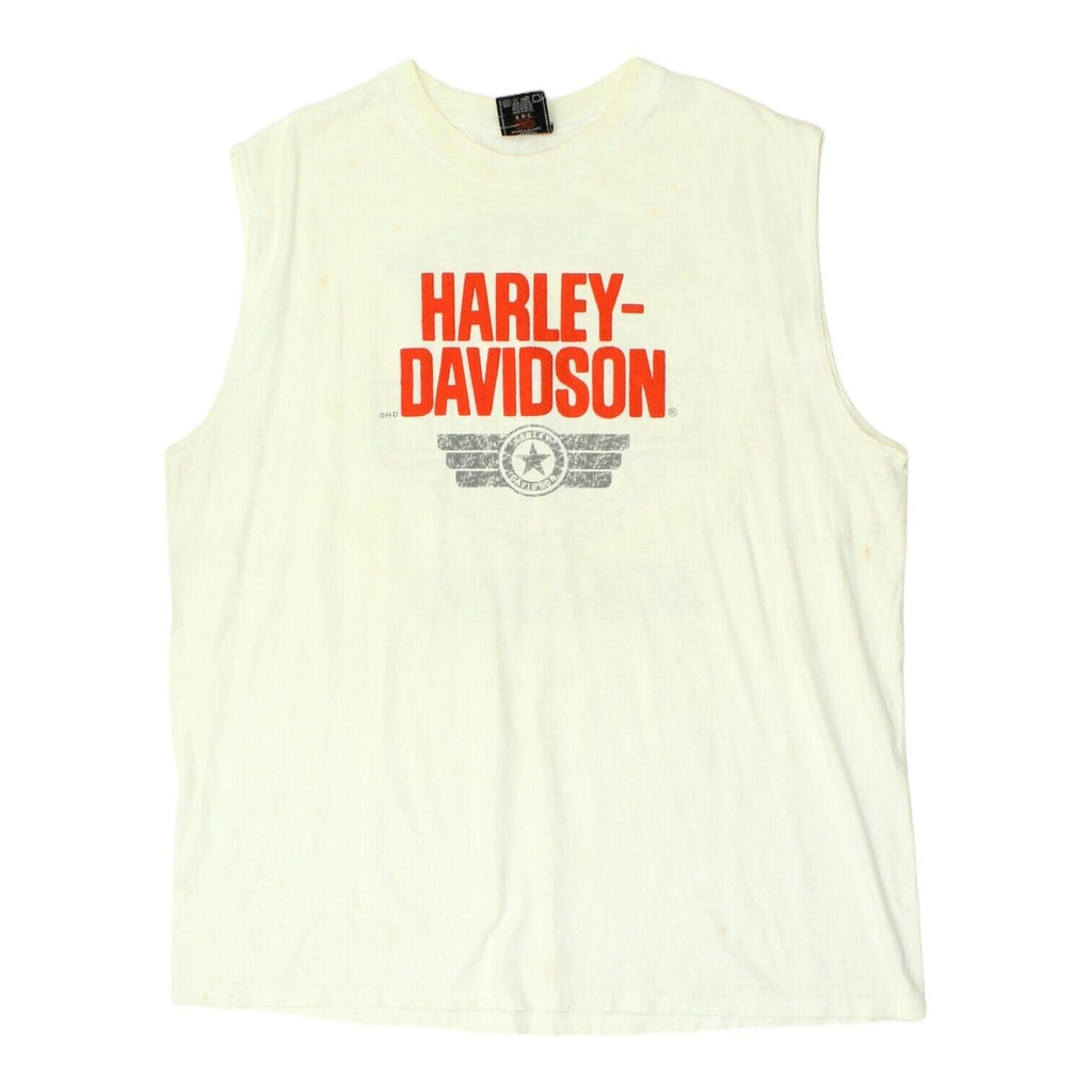 Harley Davidson Cancun Mexico Mens White Vest | Vintage Motorcycle Biker VTG | Vintage Messina Hembry | Thrift | Second-Hand Messina Hembry | Used Clothing | Messina Hembry 