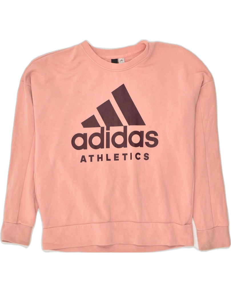 ADIDAS Womens Graphic Sweatshirt Jumper UK 12/14 Medium Pink Cotton | Vintage Adidas | Thrift | Second-Hand Adidas | Used Clothing | Messina Hembry 