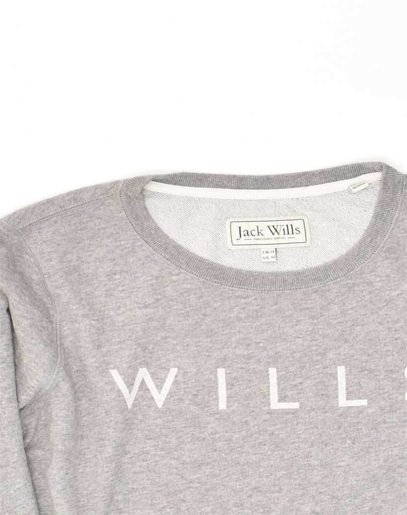 JACK WILLS Womens Graphic Sweatshirt Jumper UK 14 Large  Grey Cotton | Vintage Jack Wills | Thrift | Second-Hand Jack Wills | Used Clothing | Messina Hembry 