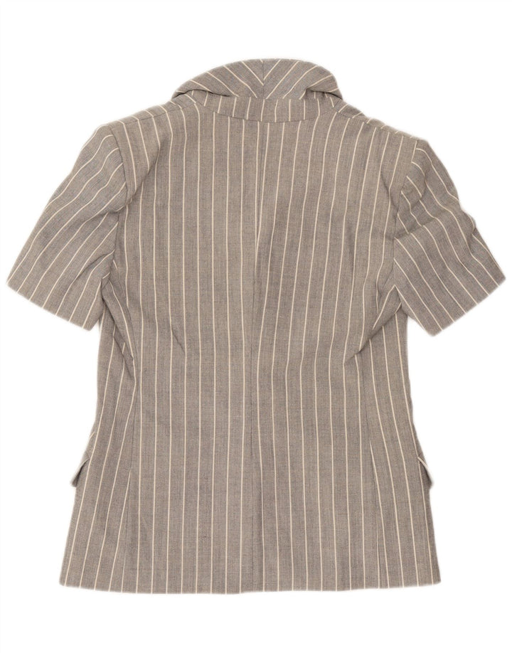 Roccobarocco Womens 4 Button Blazer Jacket UK 10 Small Grey Pinstripe