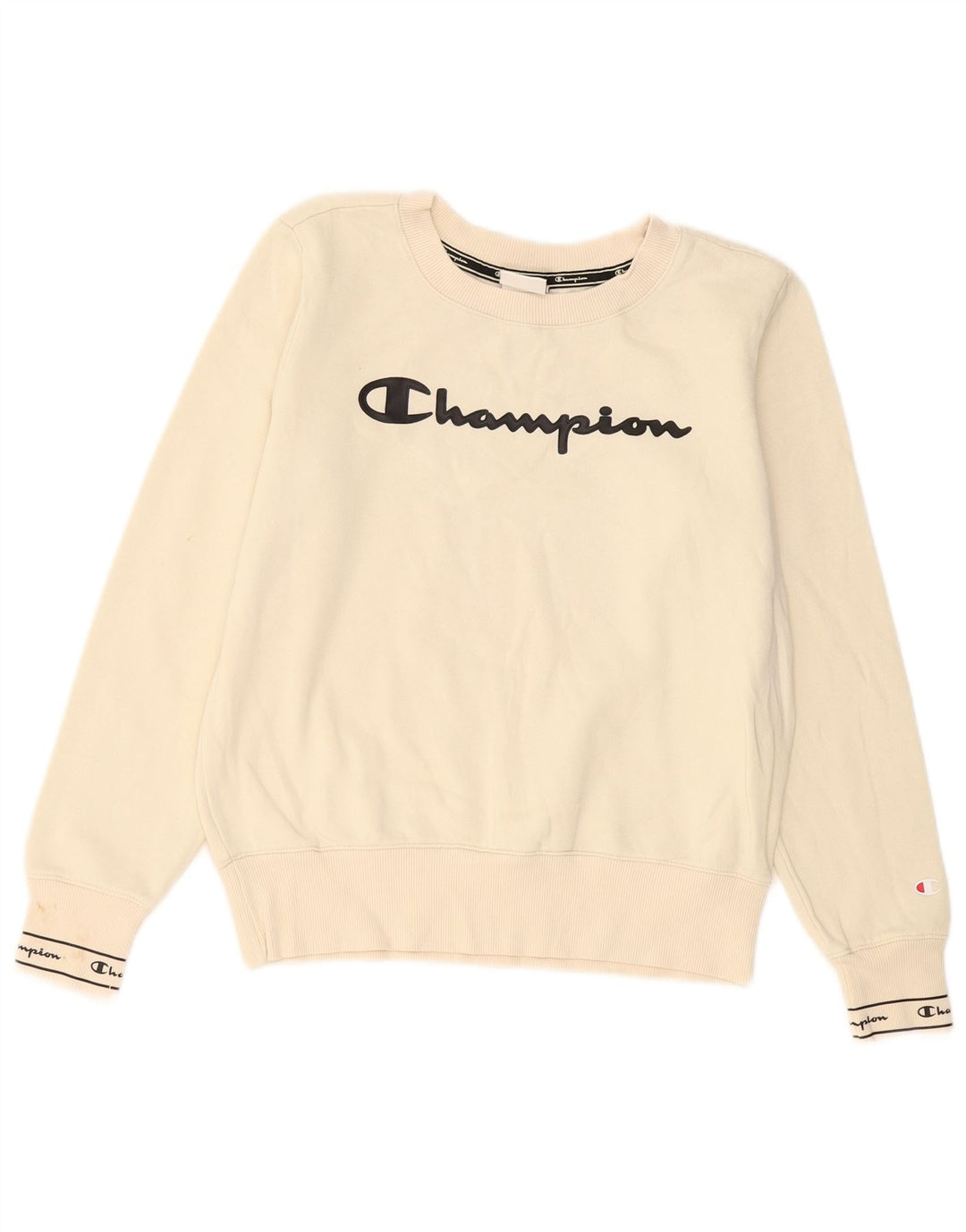 Champion Womens Graphic Oversized Sweatshirt Jumper UK 10 Small Off White
