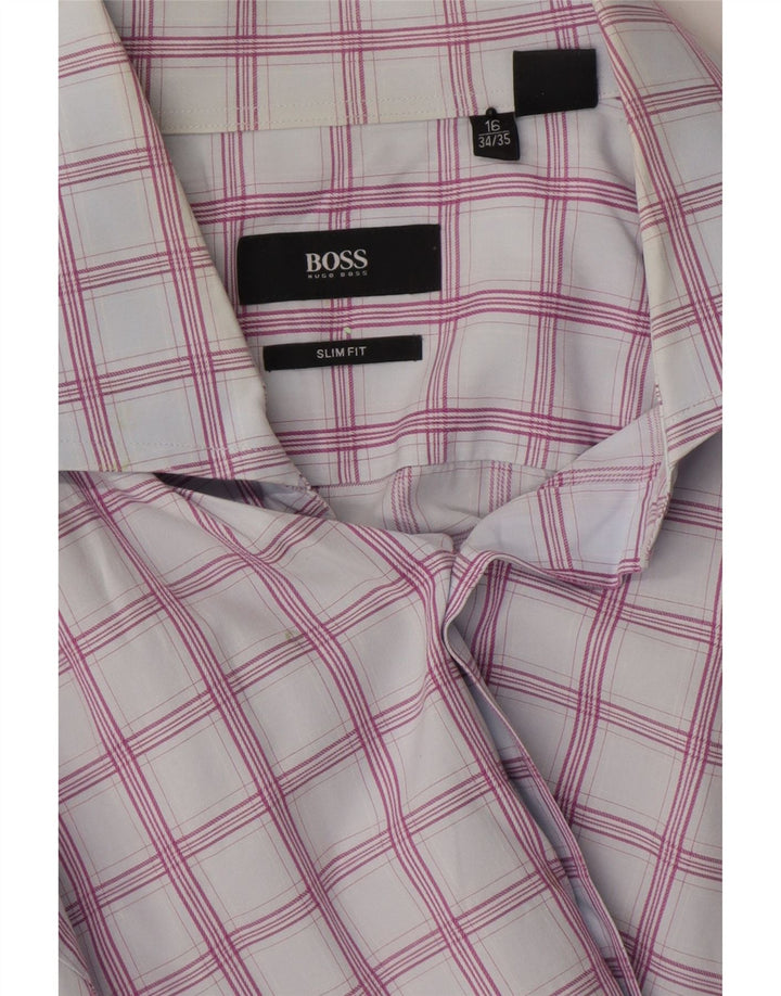 HUGO BOSS Mens Slim Fit Shirt Size 16 Large Blue Check Cotton Vintage Hugo Boss and Second-Hand Hugo Boss from Messina Hembry 