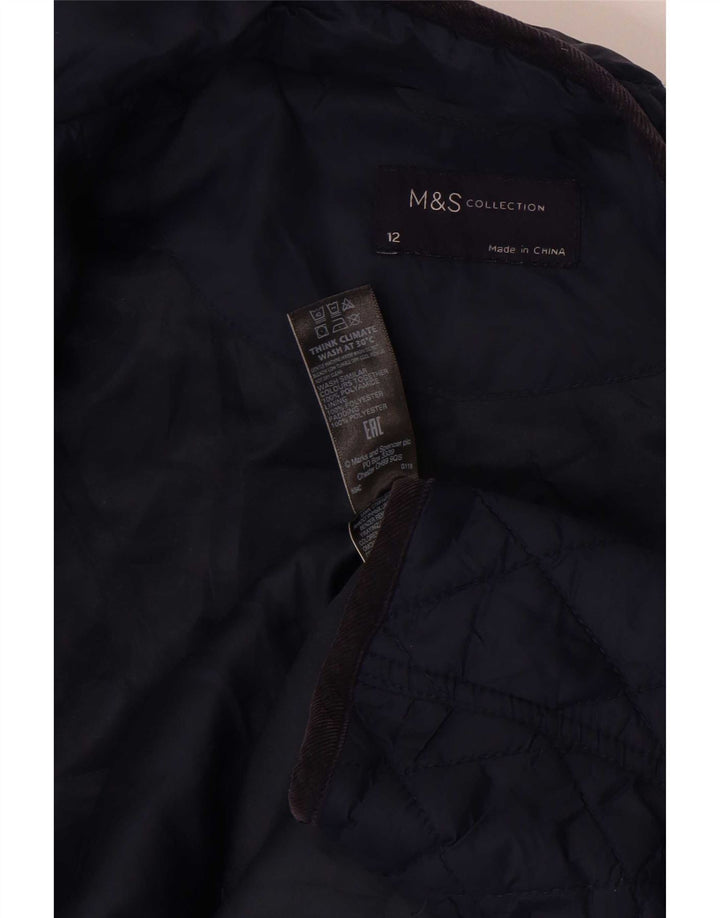 Marks & Spencer Womens Quilted Jacket UK 12 Medium Navy Blue Polyamide