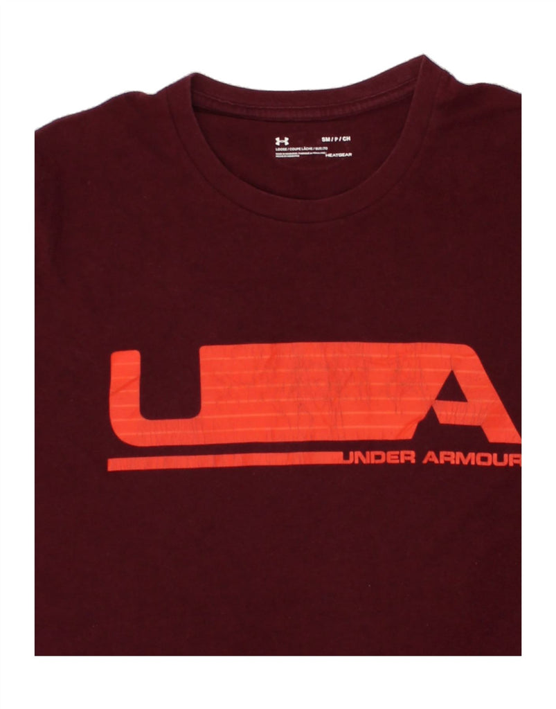 UNDER ARMOUR Mens Heat Gear Graphic T-Shirt Top Small Burgundy Cotton | Vintage Under Armour | Thrift | Second-Hand Under Armour | Used Clothing | Messina Hembry 