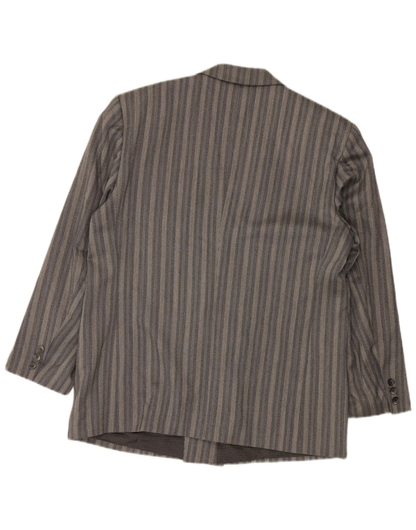 Licona Mens Double Breasted Blazer Jacket UK 40 Large Grey Striped Trevira