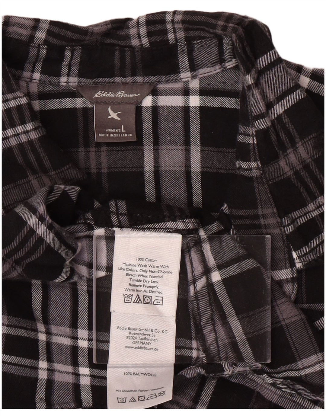 EDDIE BAUER Womens Flannel Shirt UK 16 Large Black Check Cotton
