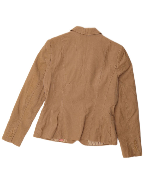 Zara Womens 3 Button Corduroy Blazer Jacket UK 14 Large Beige Cotton