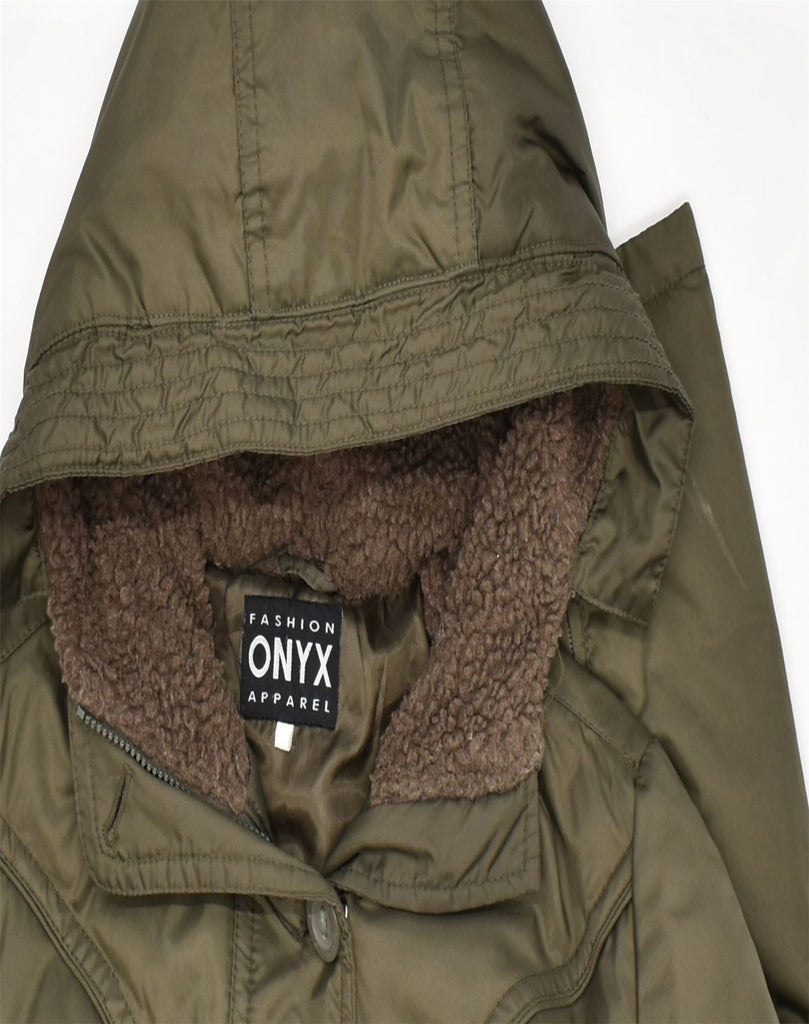 ONYX Womens Hooded Utility Jacket UK 12 Medium Khaki Nylon Classic | Vintage | Thrift | Second-Hand | Used Clothing | Messina Hembry 