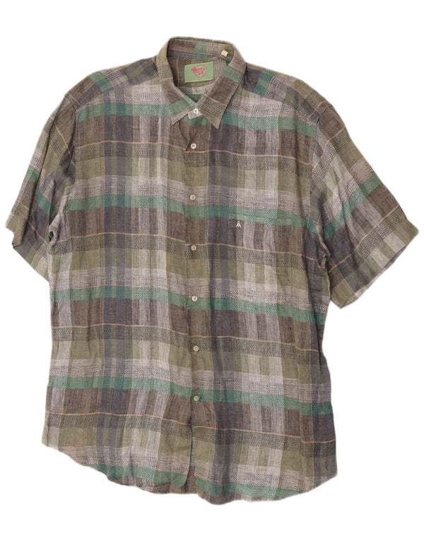 Vintage Mens Short Sleeve Shirt Size 43 17 XL Green Plaid