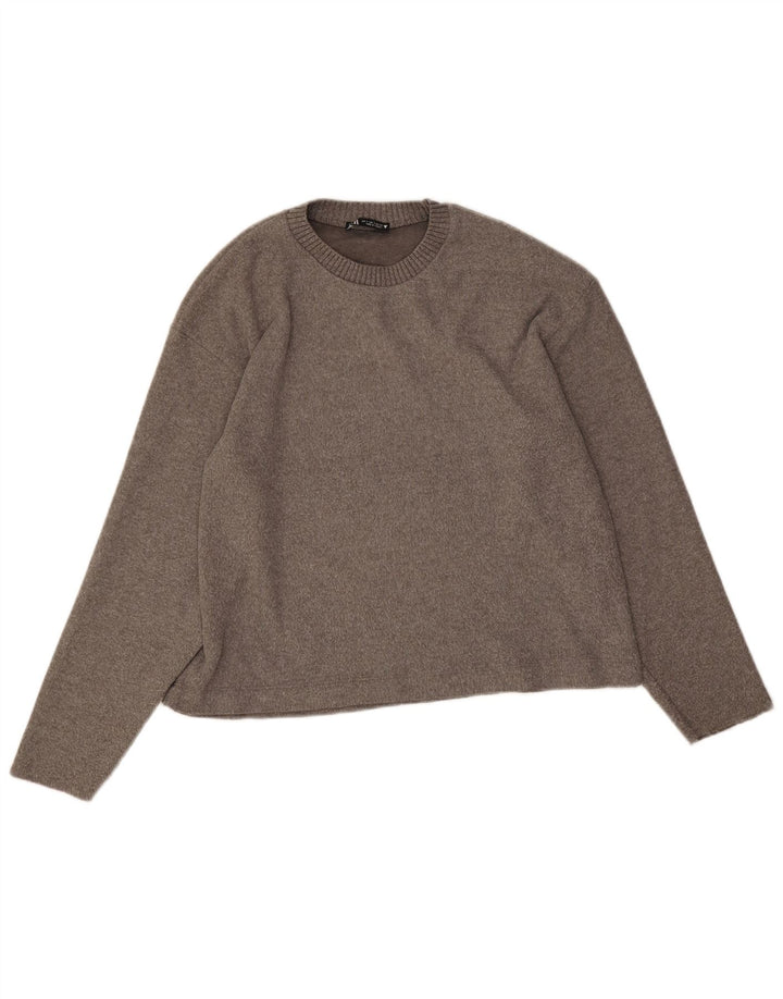 Zara Womens Oversized Crew Neck Jumper Sweater UK 10 Small Grey Polyester