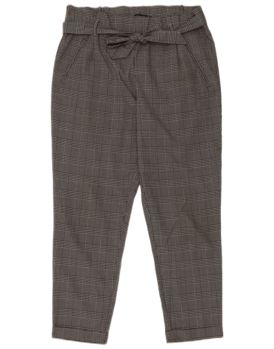 Zara Womens High Waist Cropped Trousers Medium W28 L26 Grey Houndstooth