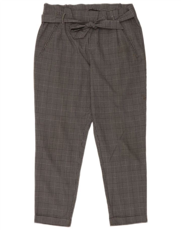 Zara Womens High Waist Cropped Trousers Medium W28 L26 Grey Houndstooth