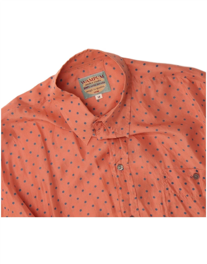 WAMPUM Mens Shirt Medium Orange Polka Dot Silk