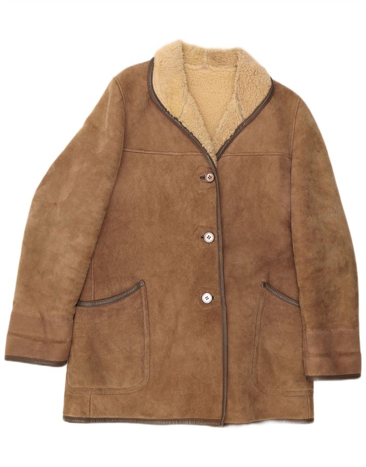 Vintage Womens Shearling Coat UK 16 Large Beige