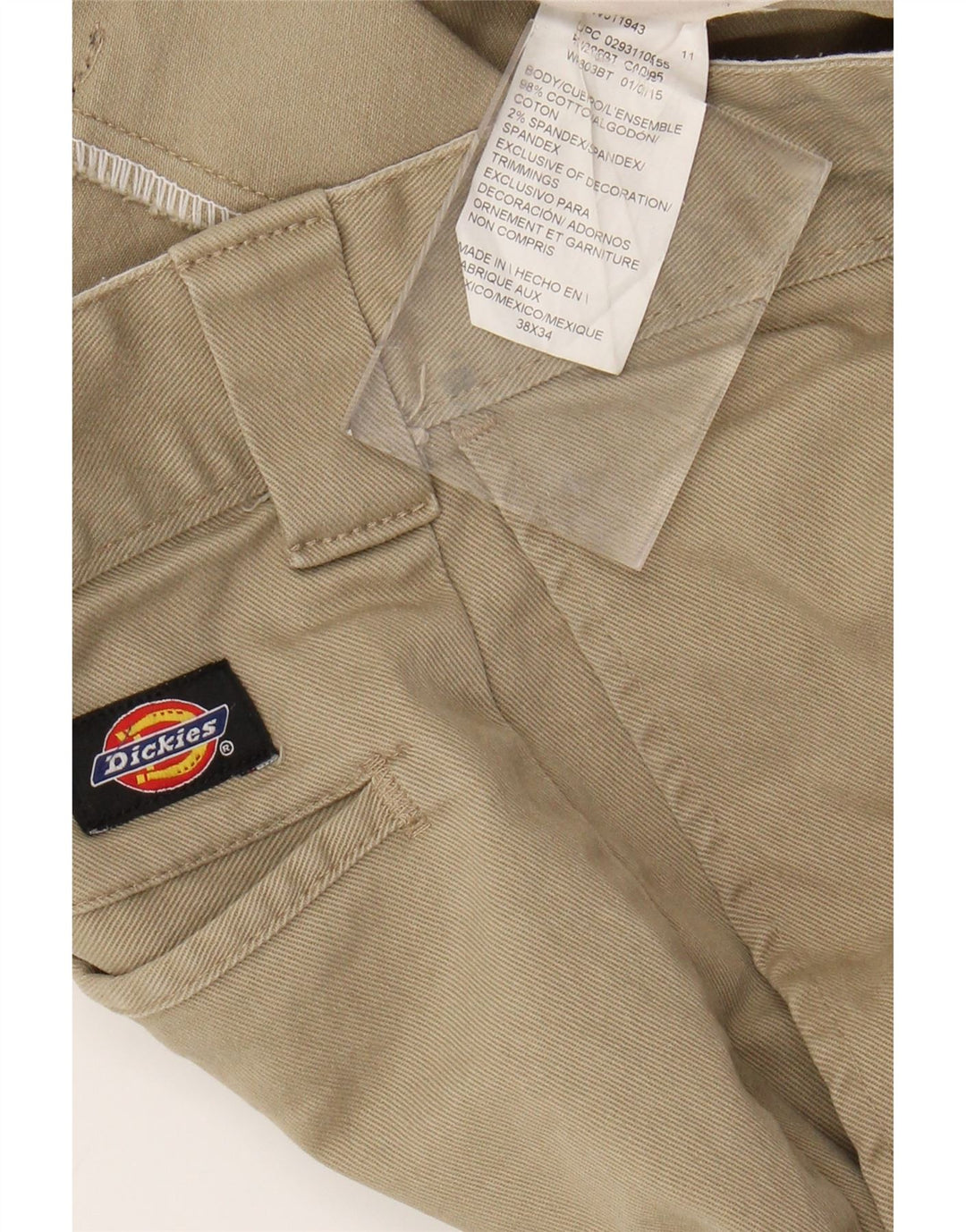 DICKIES Mens Slim Skinny Chino Trousers W38 L34 Beige Cotton