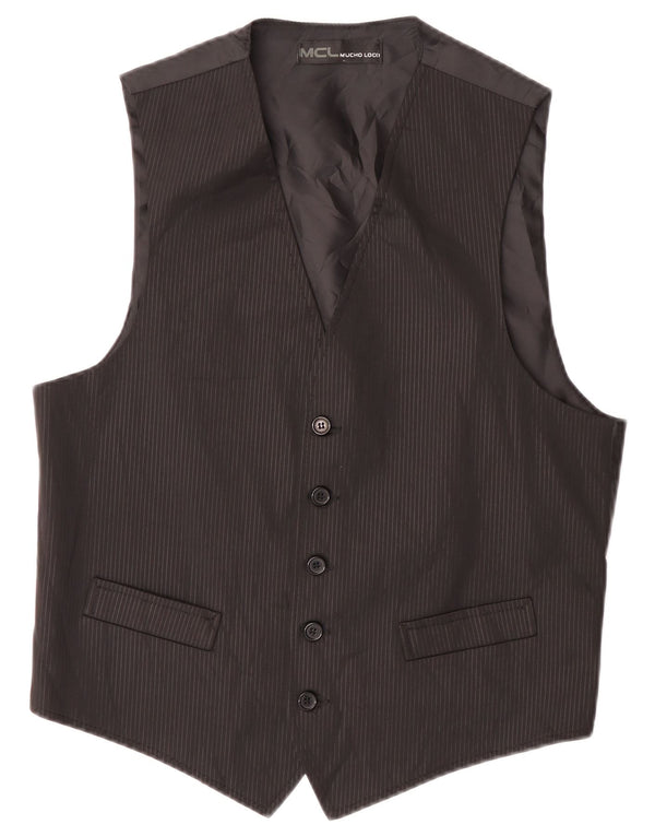 Vintage Mens Waistcoat IT 50 Medium Black Pinstripe Polyester