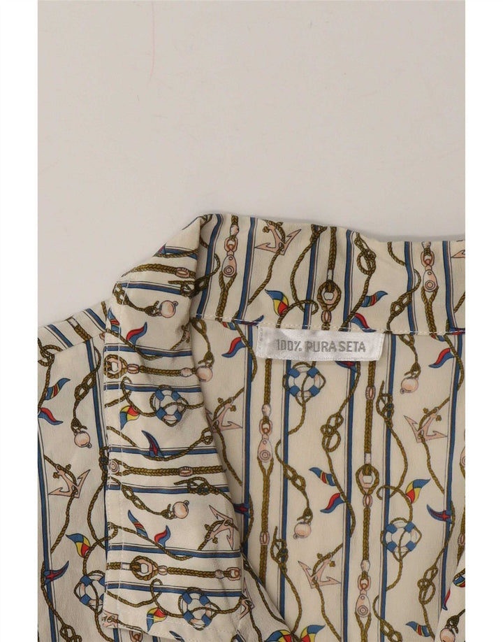Vintage Womens Abstract Pattern Shirt UK 14 Medium White Nautical