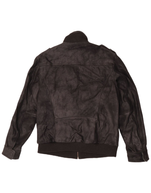 Kruder Mens Military Leather Jacket UK 42 XL Black Leather