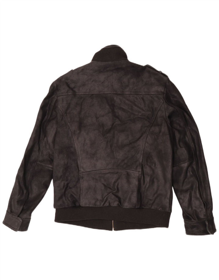 Kruder Mens Military Leather Jacket UK 42 XL Black Leather