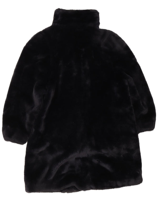 Vintage Womens Faux Fur Overcoat UK 12 Medium Navy Blue
