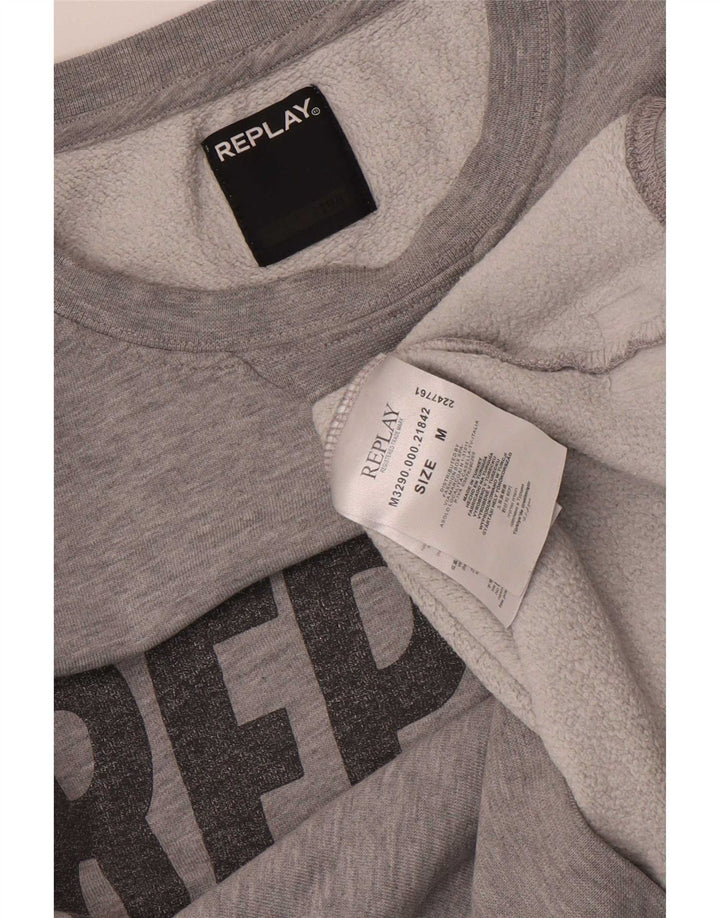 Replay Mens Graphic Sweatshirt Jumper Medium Grey Flecked Cotton