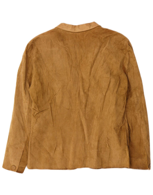 Vintage Womens 2 Button Suede Blazer Jacket UK 14 Medium Beige Leather