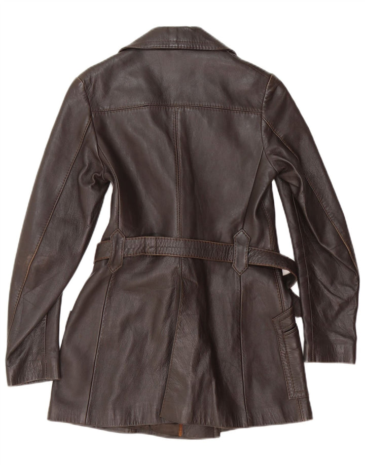 Vintage Womens Leather Coat UK 6 XS Brown