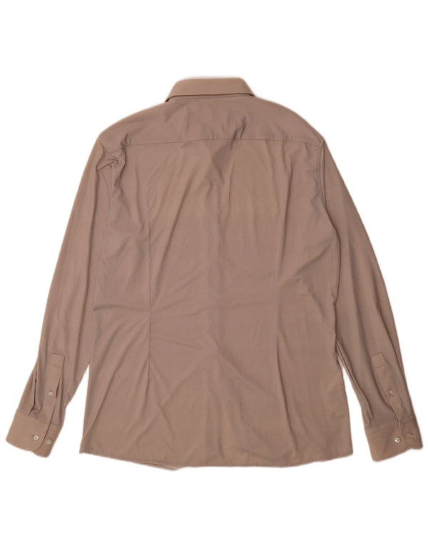 Hugo Boss Mens Slim Fit Shirt Size 42 16 1/2 Large Beige Polyamide