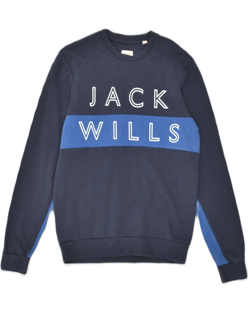 JACK WILLS Mens Graphic Sweatshirt Jumper Small Navy Blue Cotton | Vintage Jack Wills | Thrift | Second-Hand Jack Wills | Used Clothing | Messina Hembry 