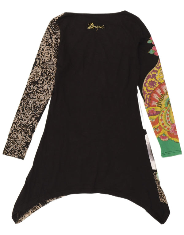 Desigual Womens Graphic Asymmetric Tunic Top UK 10 Small Black Floral