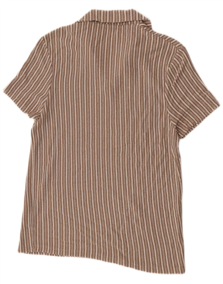 Zara Mens Polo Shirt Large Beige Striped Cotton
