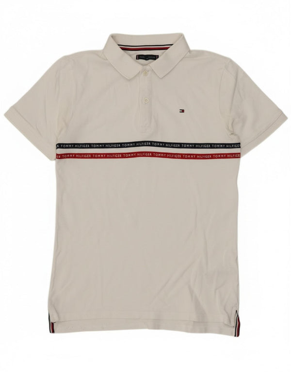 Tommy Hilfiger Boys Graphic Polo Shirt 13-14 Years White Striped Cotton