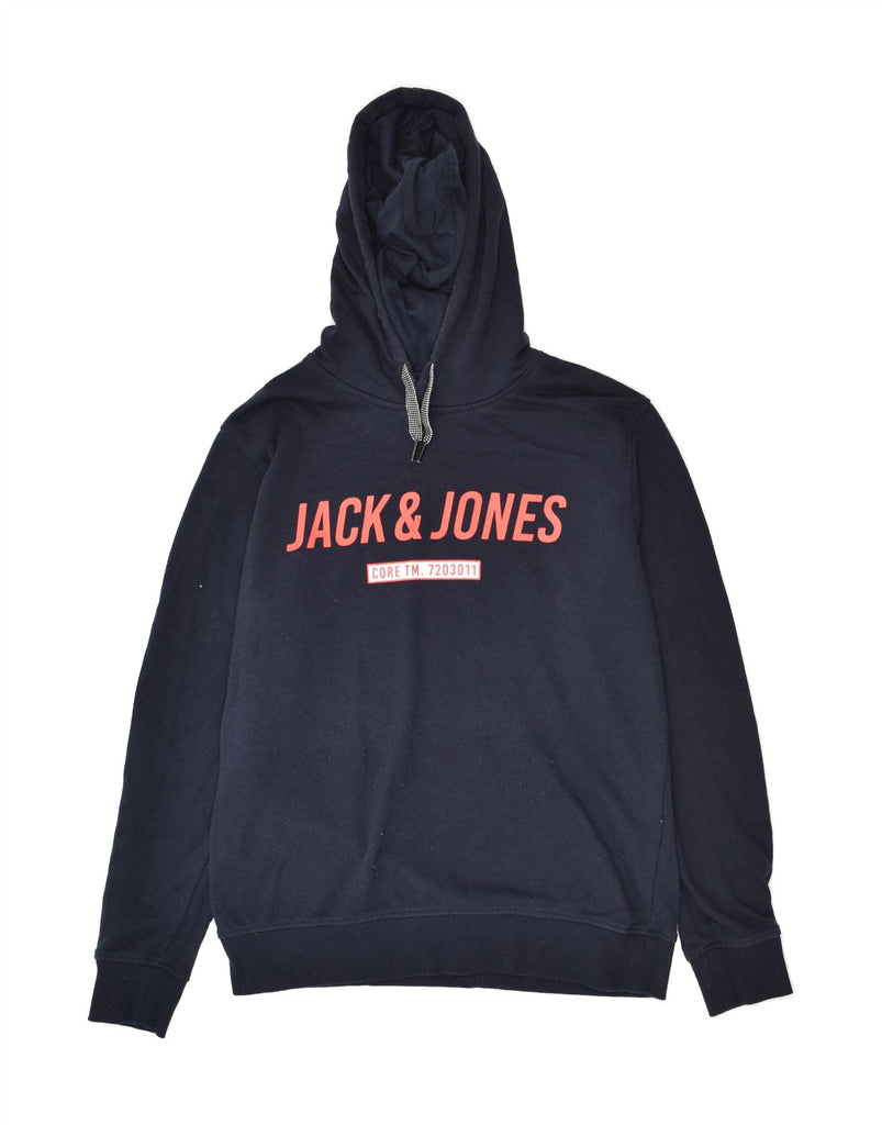 JACK & JONES Mens Graphic Hoodie Jumper Large Navy Blue Polyester | Vintage Jack & Jones | Thrift | Second-Hand Jack & Jones | Used Clothing | Messina Hembry 