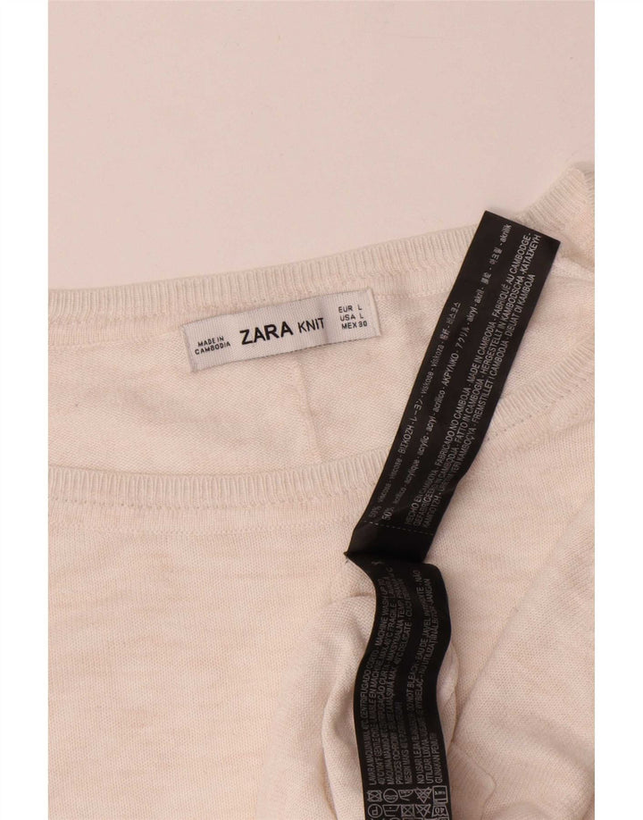 Zara Womens Oversized Crew Neck Jumper Sweater UK 16 Large White Viscose