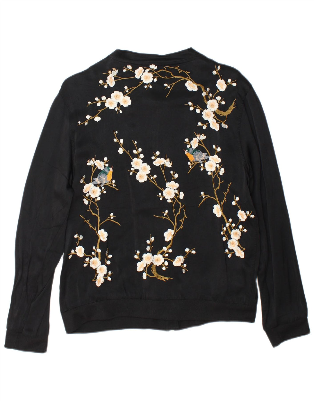 Zara Womens Bomber Jacket UK 14 Medium Black Floral Polyester