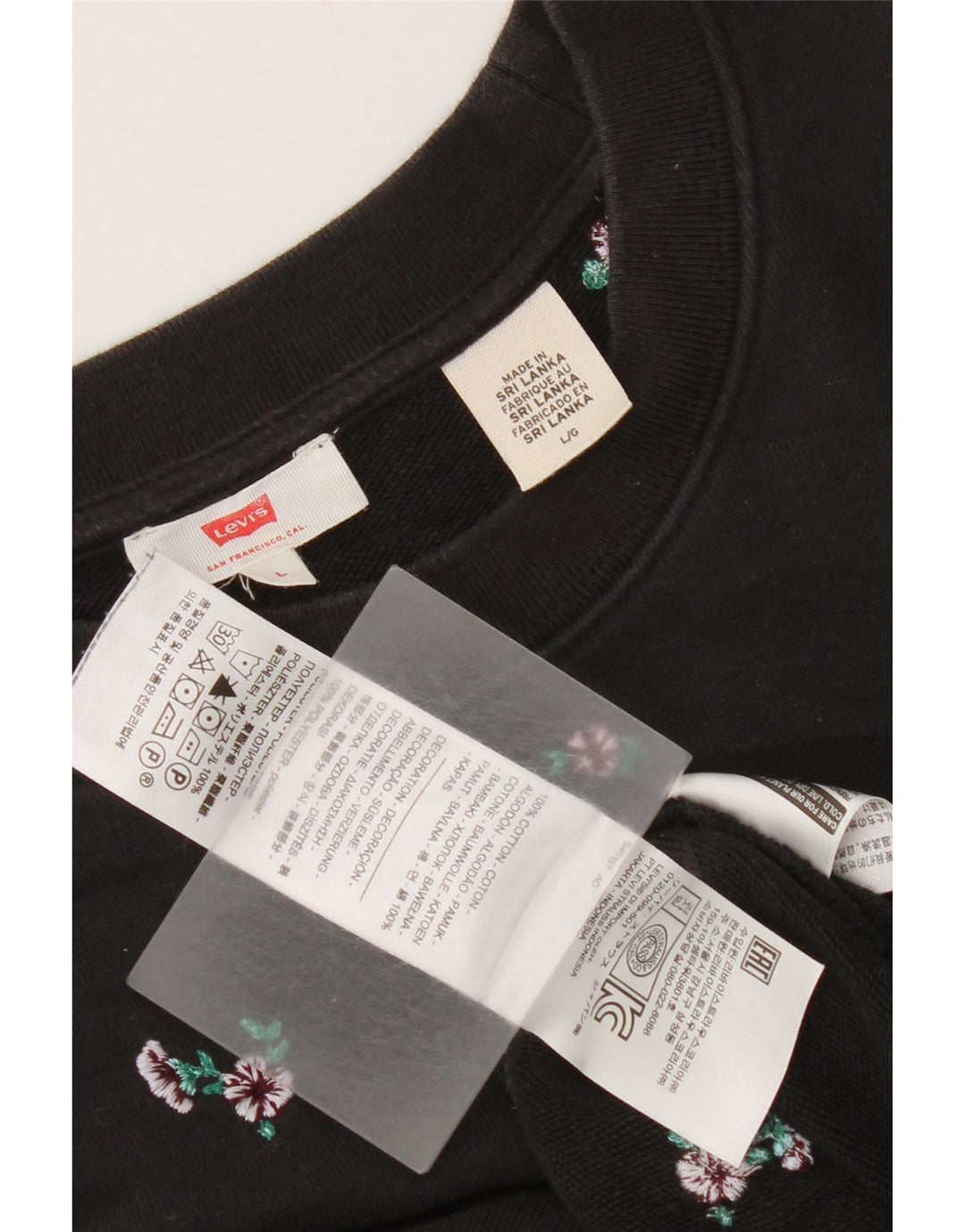 Levi's Womens Oversized Sweatshirt Jumper UK 16 Large Black Floral Cotton