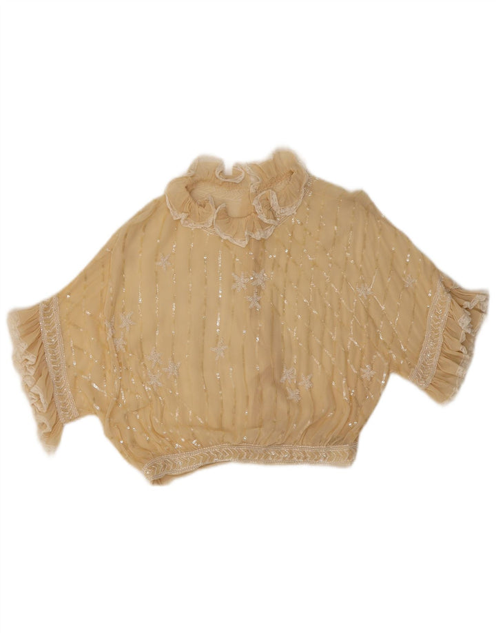 Enzo Russo Womens See Through Crop Blouse Top UK 16 Large Beige