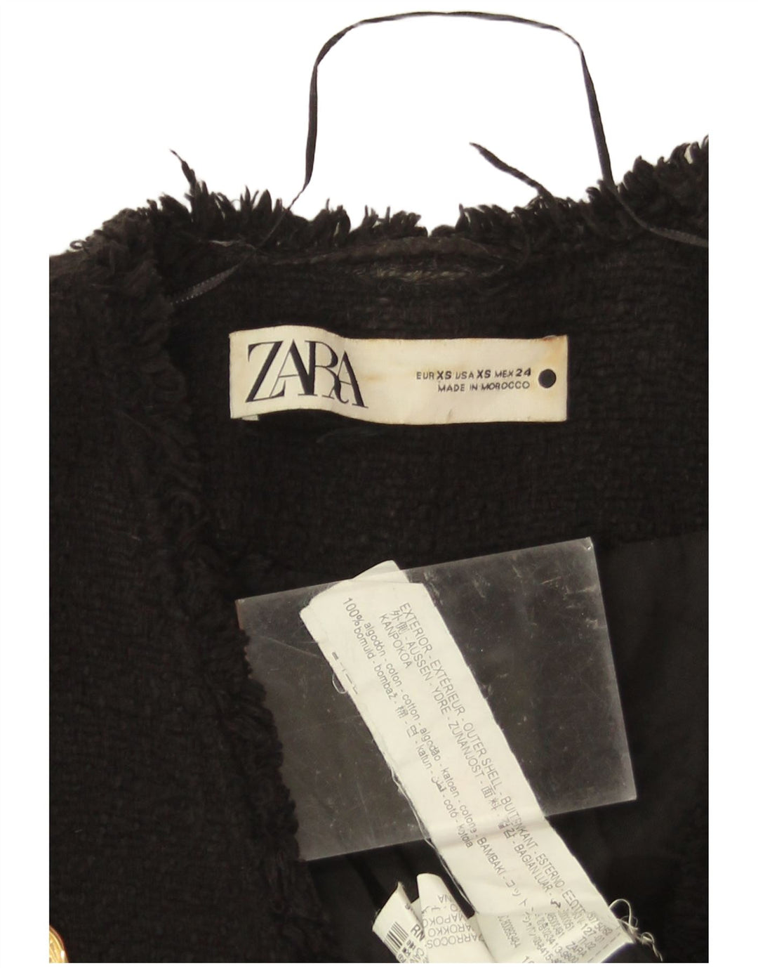 Zara Womens Double Breasted Blazer Jacket UK 6 XS Black Cotton