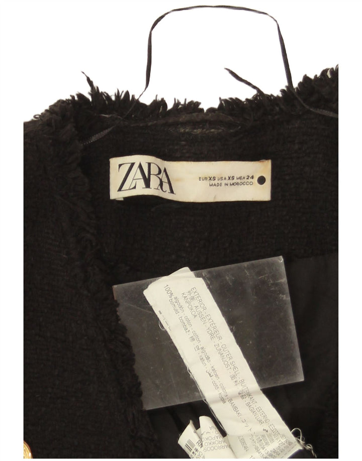 Zara Womens Double Breasted Blazer Jacket UK 6 XS Black Cotton