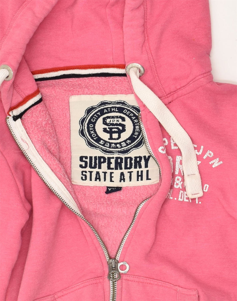 SUPERDRY Womens Graphic Zip Hoodie Sweater UK 2 2XS Pink Cotton | Vintage Superdry | Thrift | Second-Hand Superdry | Used Clothing | Messina Hembry 