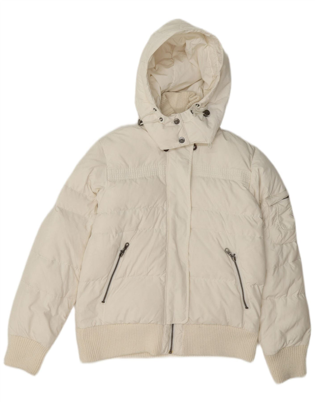 Diadora Womens Hooded Bomber Padded Jacket UK 10 Small White Polyester