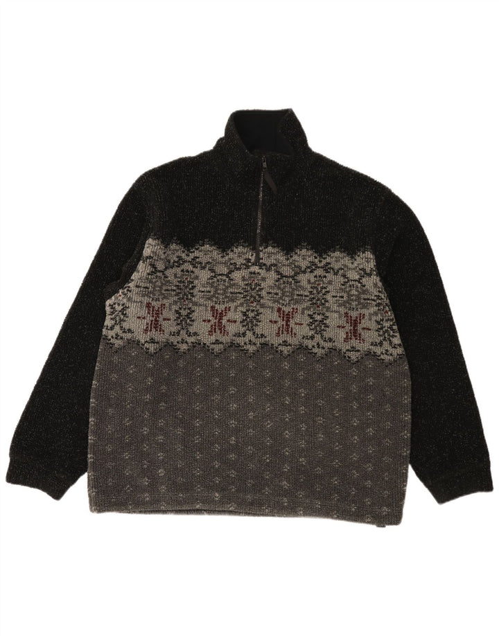 Colmar Mens Zip Neck Fleece Jumper Medium Black Fair Isle